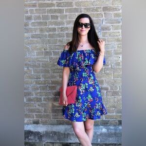 Merona Royal Blue Off-Shoulder Floral Sundress